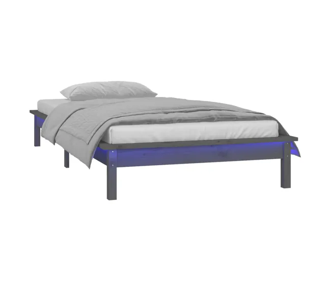 Pack de Pilas Estructura de cama con LED madera maciza negra 90x190 cm