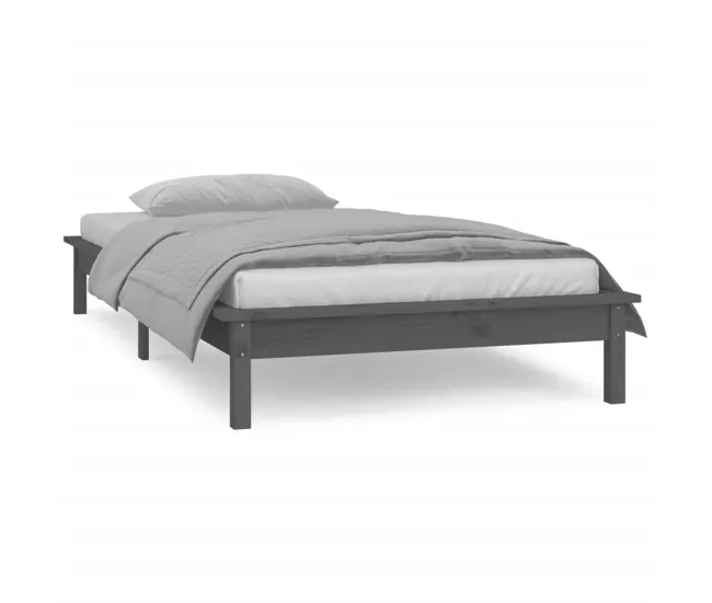Pack de Pilas Estructura de cama con LED madera maciza negra 90x190 cm