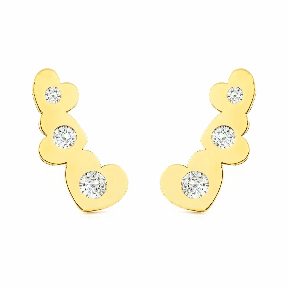 Pack de Pilas Pendientes Mujer-Niñ Oro Amarillo 9K Trepador Corazones Circonitas Brillo
