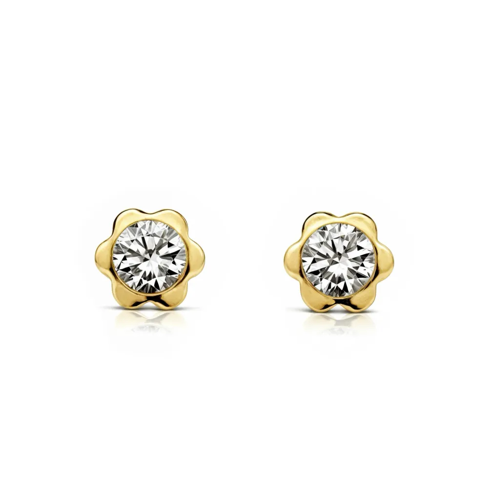 Pendientes Niñ Oro Amarillo 9K Chatón Flor Circonita Brillo para Dispositivos de Alto Consumo