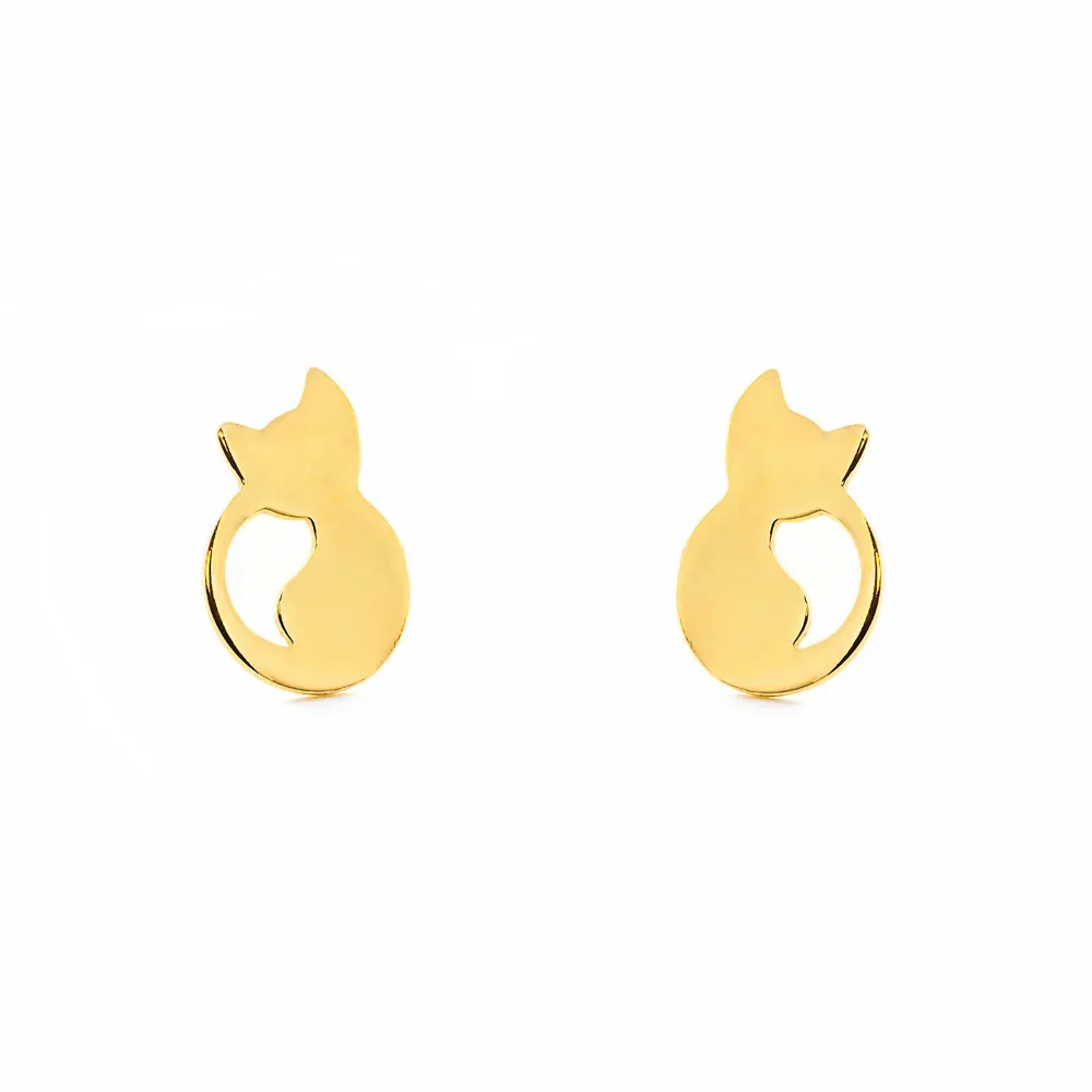 Pendientes Niñ Oro Amarillo 9K Gato Brillo para Mandos Distancia