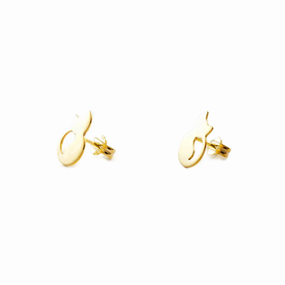 Pendientes Niñ Oro Amarillo 9K Gato Brillo para Mandos Distancia