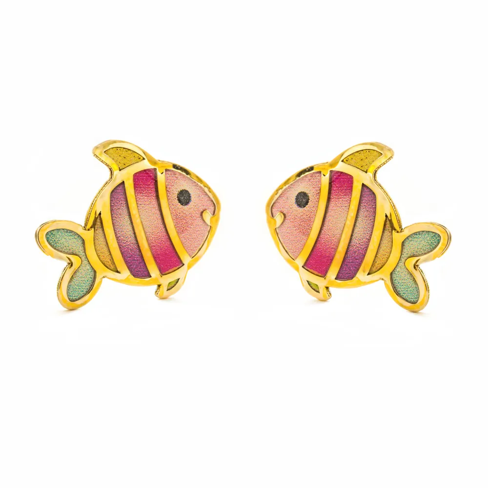 Pendientes Niñ Oro Amarillo 9K Pez Esmalte De varios colores Brillo