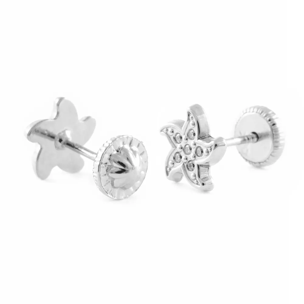 Pendientes Niñ Oro Blanco 9K Estrella Circonitas Brillo con Garantí