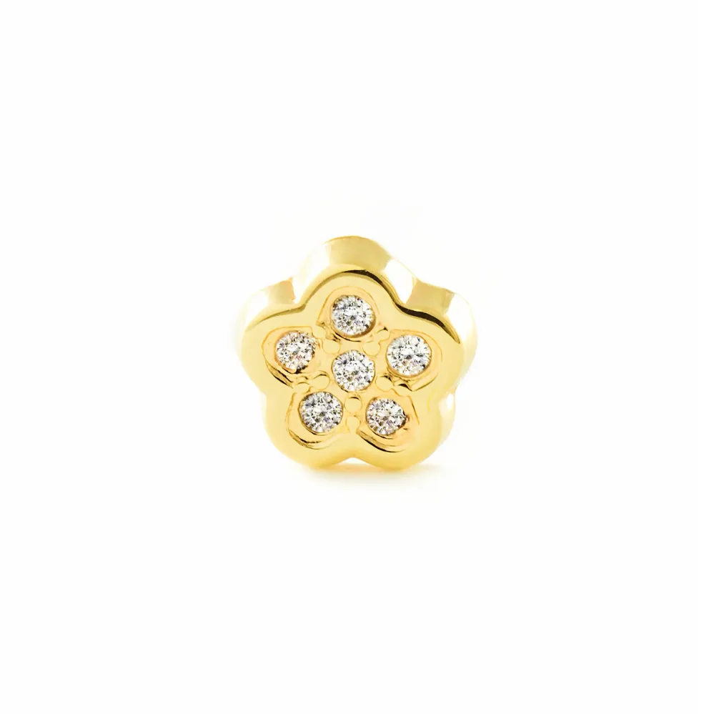 Piercing Oro Amarillo 9K Cartilago Flor Circonitas Brillo Listas para Usar