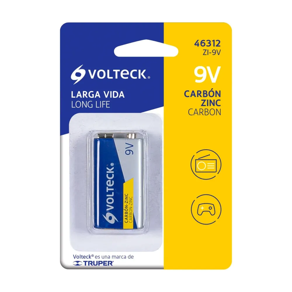 Pila zinc-carbón 9v, blister, Volteck Resistentes Derrames