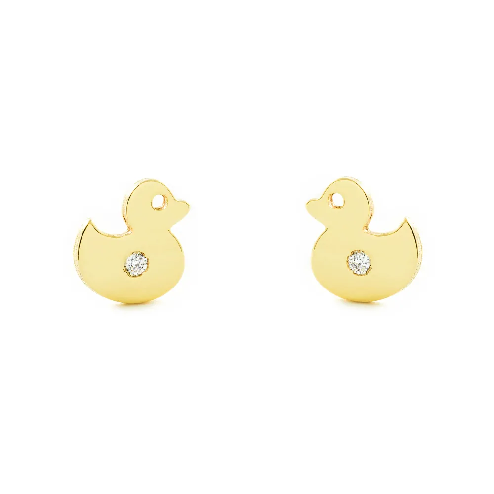 Pilas de Litio Pendientes Bebe-Niñ Oro Amarillo 9K Pato Circonita Brillo