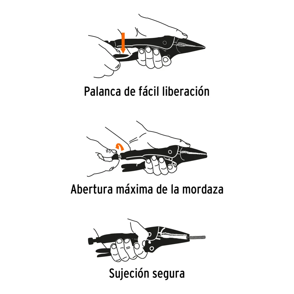 Pinza de presión 9", punta larga con Certificación RoHS
