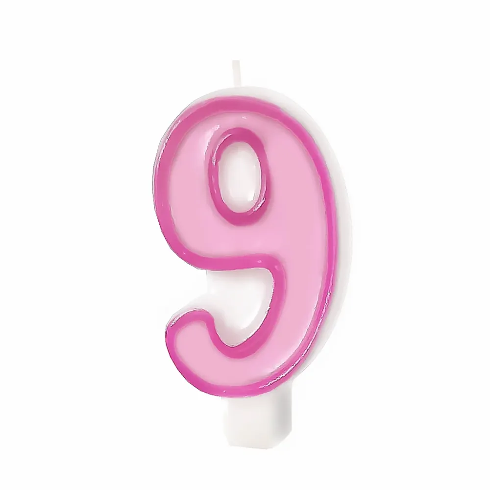 Vela dígito rosa 9 con Certificación RoHS