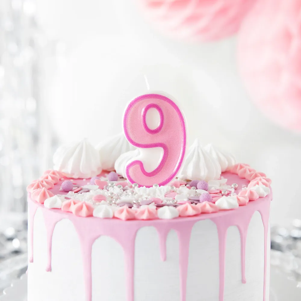 Vela dígito rosa 9 con Certificación RoHS