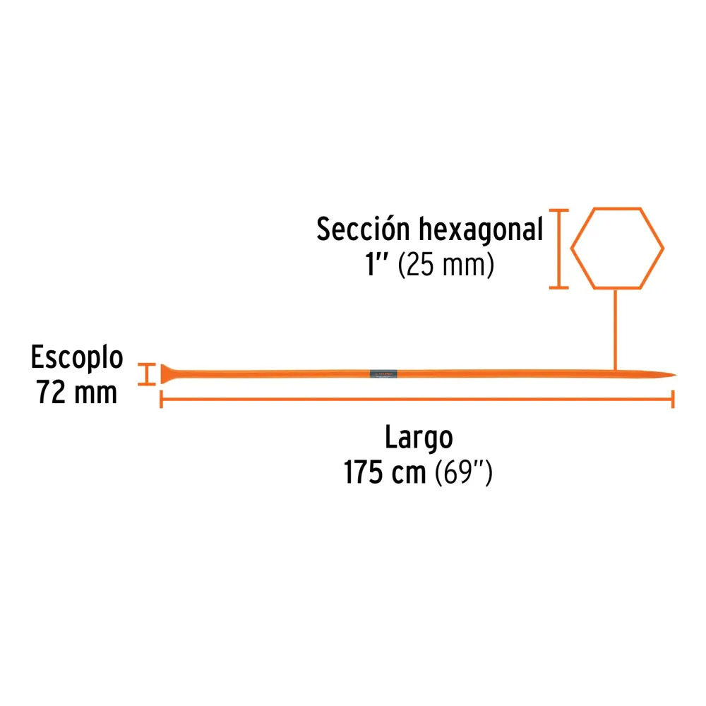 Barreta de punta de 1"x175 cm, escoplo 72 mm,Truper