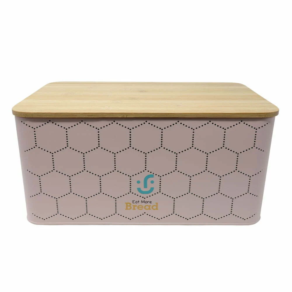 Contenedor Metálico Rectangular con Tapa de Bambú - Panera IdeenstoresMX