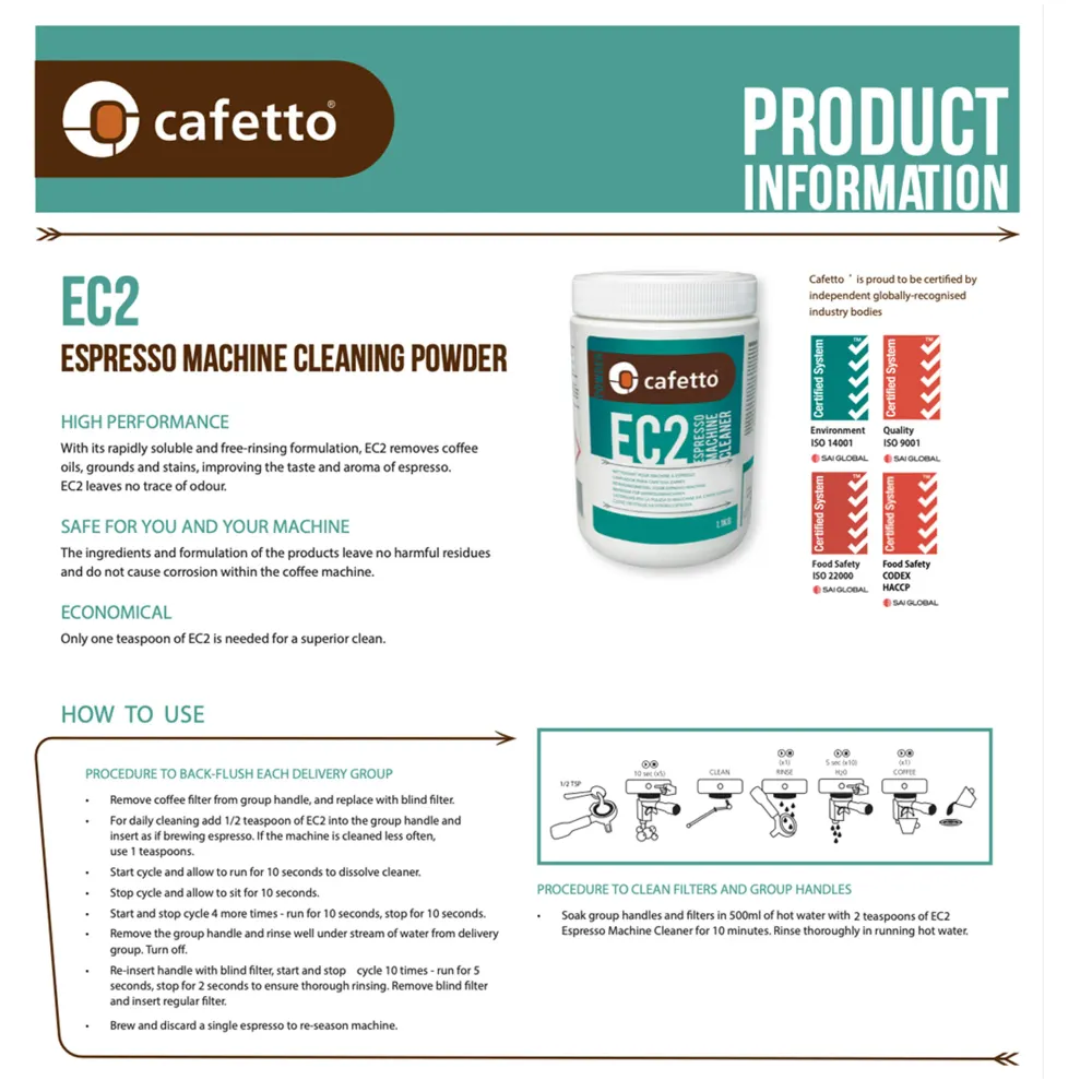 Cafetto EC2 Espresso Machine Cleaner InCafé