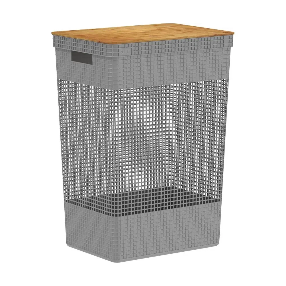 Cesta grid con tapa de bambú color plomo Madehome