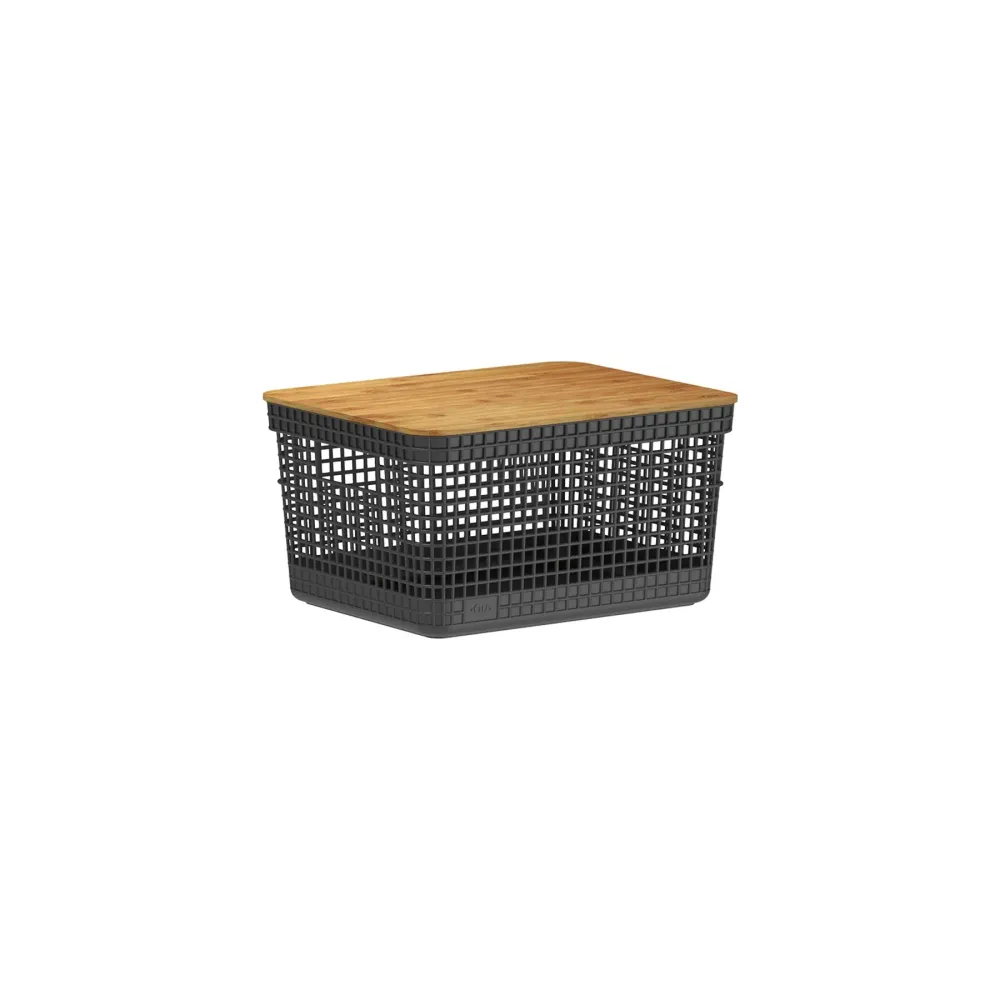 Cesta grid con tapa de bambú de 8 litros color negro Madehome