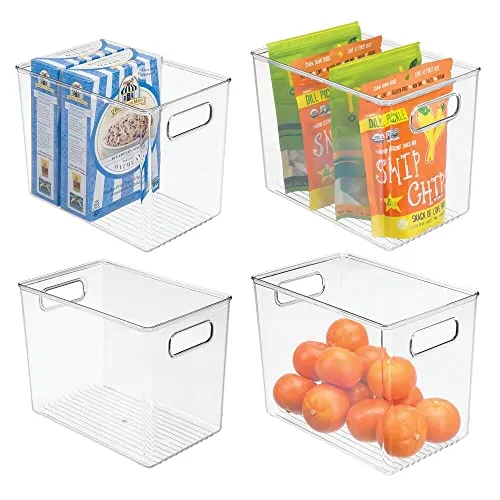 ▶ Contenedor de almacenamiento de alimentos de plástico profundo con asas, para cocina, despensa, clóset, nevera/congelado...