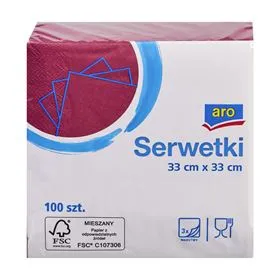 SERVILLETAS ARO DE 3 CAPAS BURDEOS 33 X 33 CM 100 PIEZAS