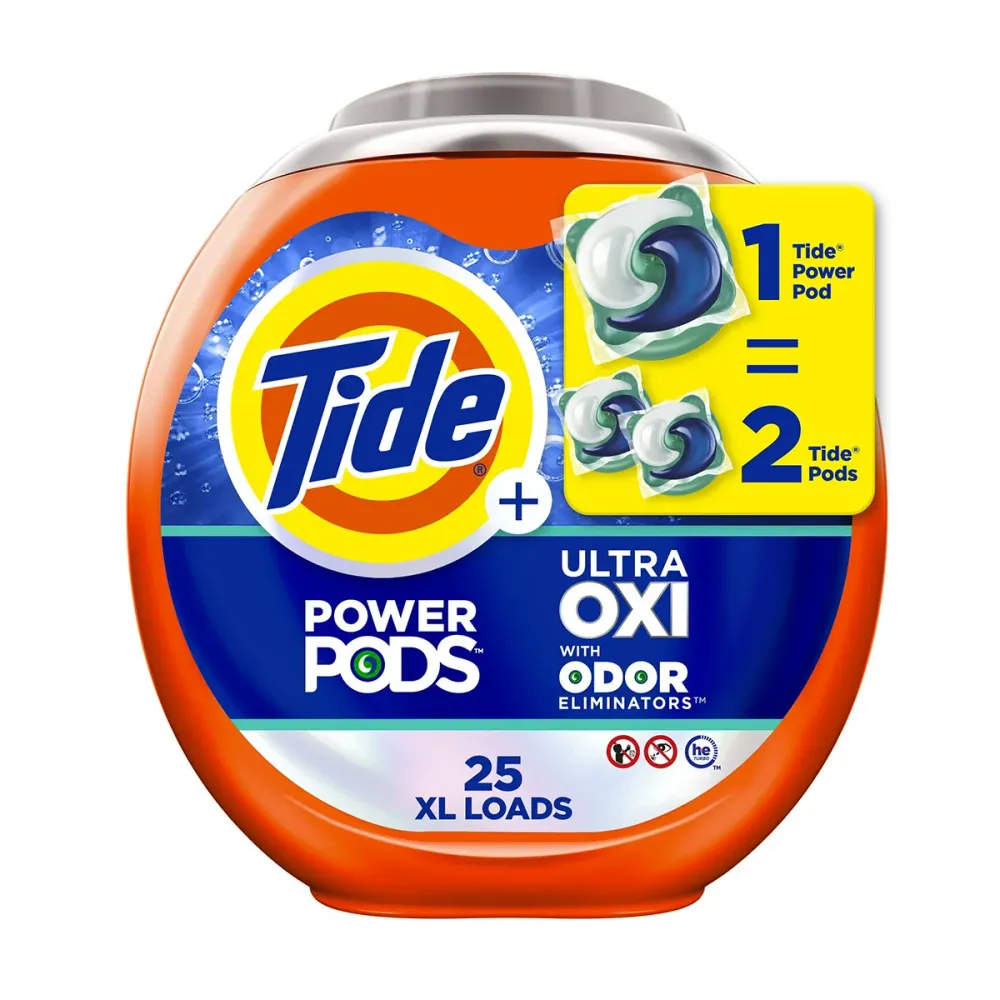 Detergente para ropa en Cápsulas de Doble Tamaño Tide Ultra Oxi Power Pods Odor Defense (25 cápsulas XL)