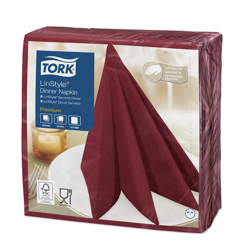 Servilleta Mesa Linstyle Burdeo Hoja Simple 50 Un TORK