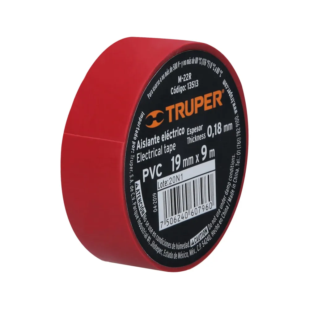 Cinta de aislar de 9 m x 19 mm, roja, Truper