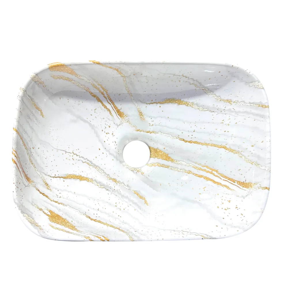 Lavadero rectangular blanco con lineas doradas - BSB2724 con Dosificador