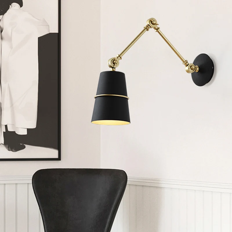 Metalen conische schans modernistische wandlamp met 1 kop wit/zwart met verstelbare arm