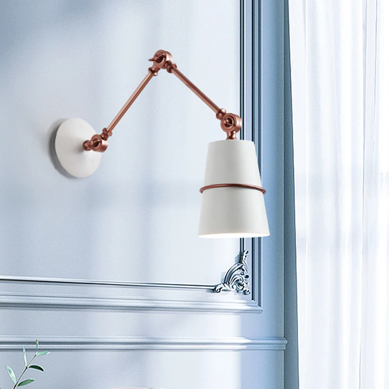 Metalen conische schans modernistische wandlamp met 1 kop wit/zwart met verstelbare arm