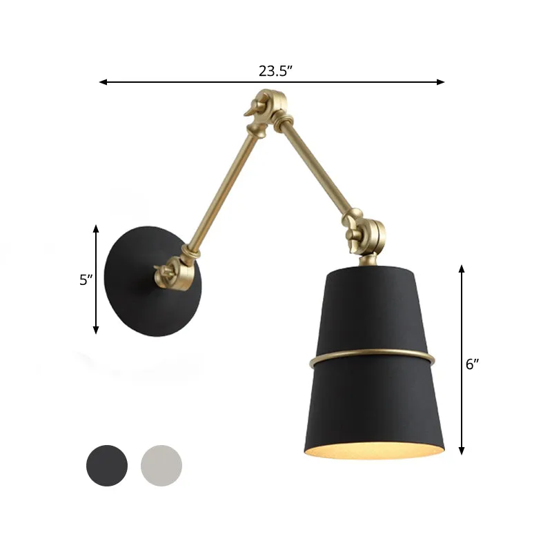 Metalen conische schans modernistische wandlamp met 1 kop wit/zwart met verstelbare arm